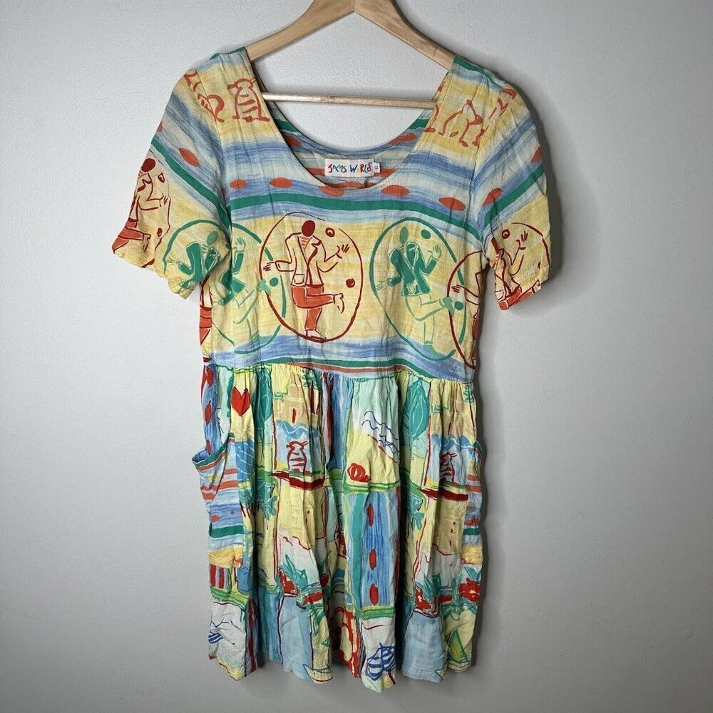 Vintage Jams World Hattie Dress S Short‎ Sleeve Multicolor Beach Summer Hawaii
